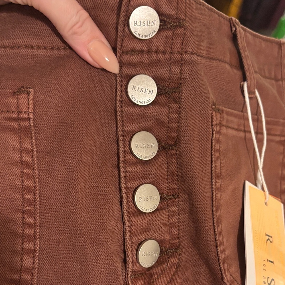 Risen Wide-Leg Cuffed Cropped Jeans-Brown - Picture 7 of 7
